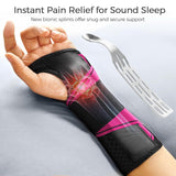 FREETOO Carpal Tunnel Wrist Brace Night Support Fit Left Hand for Work, Pain Relief Wrist Splint for Tendonitis, Sprain, Strain, Rigid Hand Brace for Arthritis for Women and Men (XS, Black/Pink)