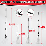 Leaf Rake Adjustable 23" to 75" - Stainless stelel Rake for Leaves, Garden Tools for Yard Lawn Shrub Garden Beds, Rastrillo para Jardin