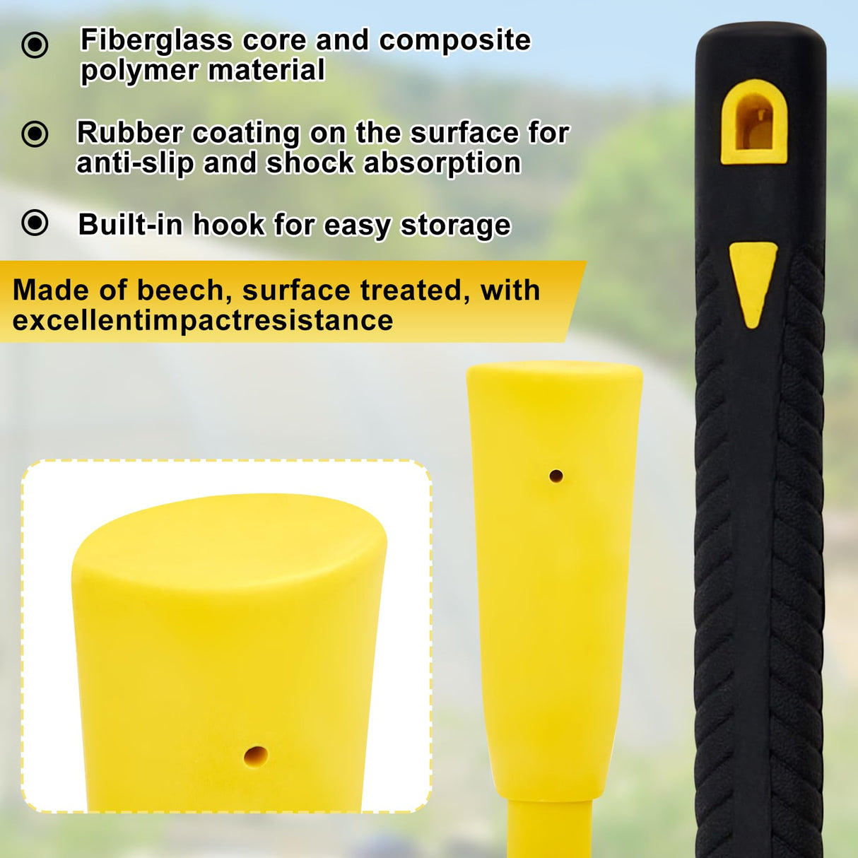 Bucherry 1 Pcs 36" Pickaxe Handle Replacement with Soft Grip, Heavy Duty Fiberglass Mattock Pick Axe Handle, for Gardening, Landscaping, Yard and Outdoors Work