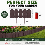 Evelyne Garden Border Plastic Edging: Wooden Fence Design - 16pcs Brown Yard Landscaping Fence Liner Lawn Edge Barrier - 20ft Kit of Decorative Lawn Panels Elements -Landscaping Edging-GMT-10374-A16