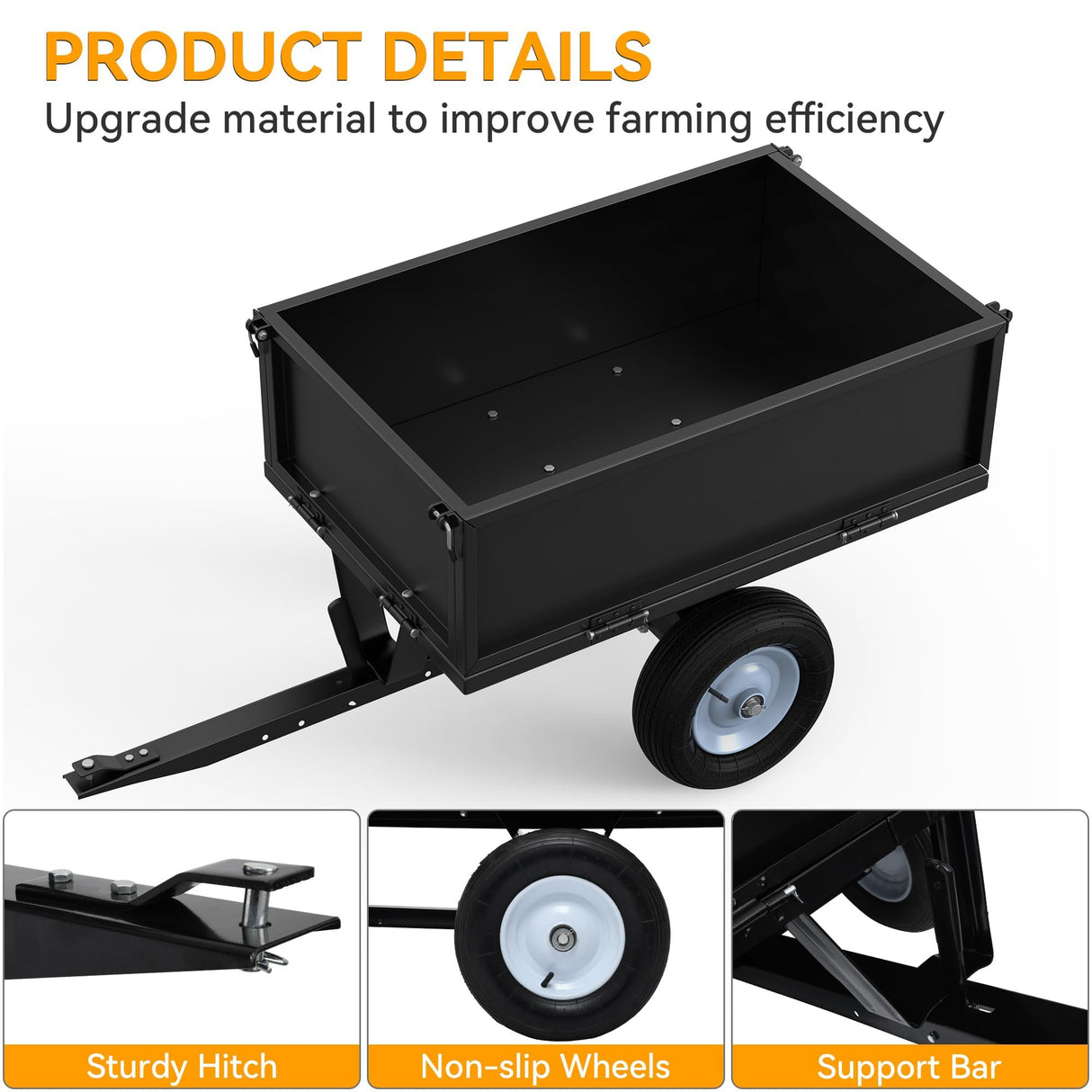 YINTATECH ATV Trailer Steel Dump Cart, Heavy Duty Pull Behind Dump Trailer