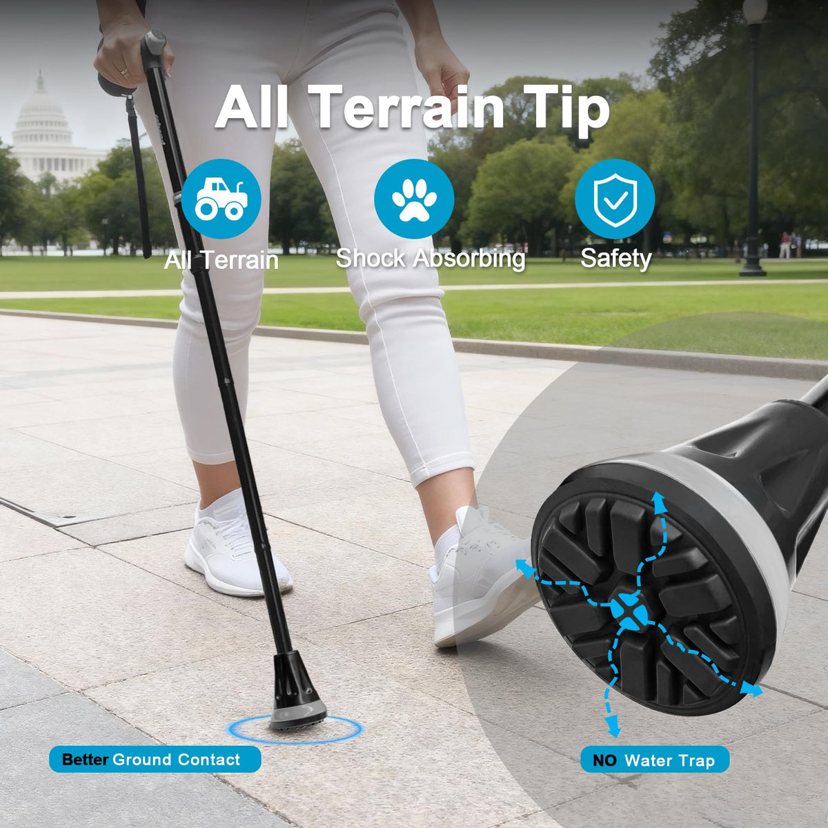 REHAND Walking Cane - Foldable, Adjustable, Collapsible Walking Canes for Men & Women, Heavy Duty All Terrain Tip, with Travel Bag | Walking Sticks for Seniors & Adults (Natural Black)