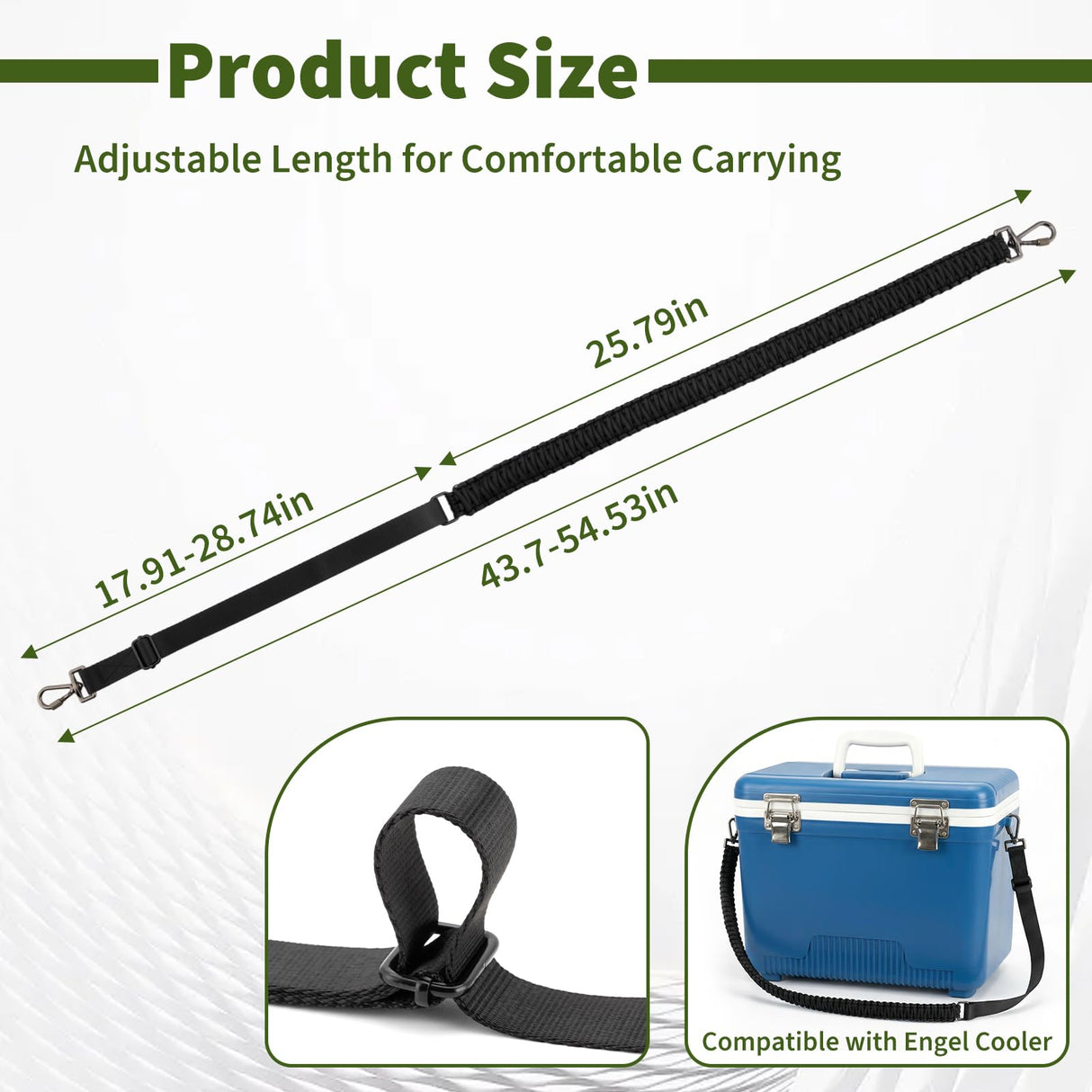 Paracord Strap Compatible with Engel Cooler, 2-Point Paracord Sling, with Metal Clips and Swivels, Adjustable Length, Long-Lasting Comfort for Extended Wear, Ideal for Outdoor and Camping, Black
