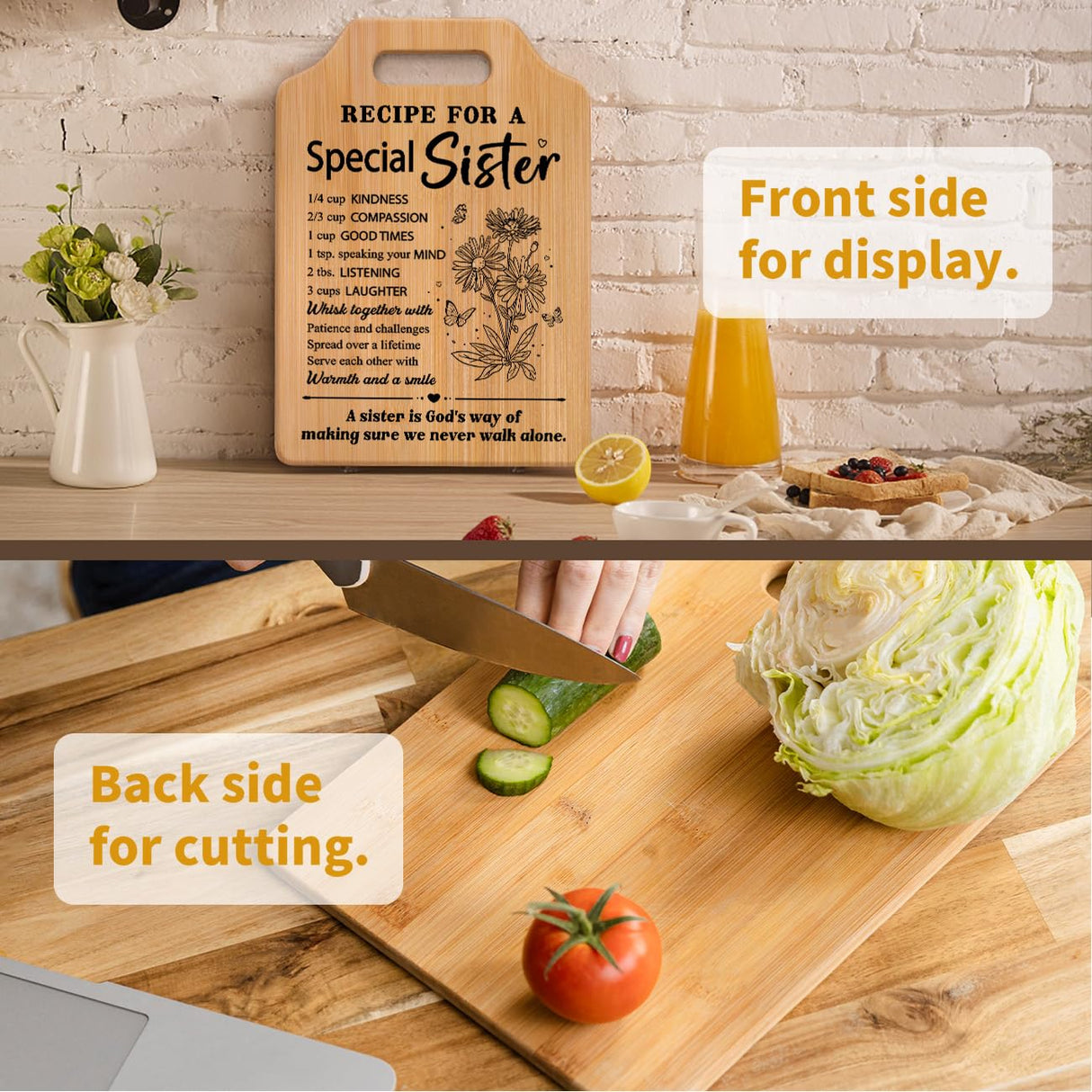 Milcier Gifts for Sister, Sister Birthday Gifts, Recipe for A Special Sister Cutting Board, Sisters Gifts from Sister, Mothers Day Christmas Gifts for Sister Sister Adult
