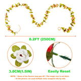 PONKING 8 Pcs x 8.2 ft Flower Garland Artificial Rose Vine Flowers with Green Leaves Hanging Fake Roses Vine for Room Party Home Wedding Birthday Christmas Wall Arch Decor, Spring White Flower