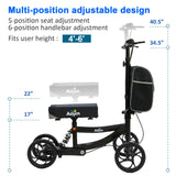 Aojin Knee Scooter, 300lbs Capacity, 13" Big PU Seat, All Terrain Foldable Knee Scooter Walker with Bag for Foot Injuries Compact Crutches Alternative (Black)