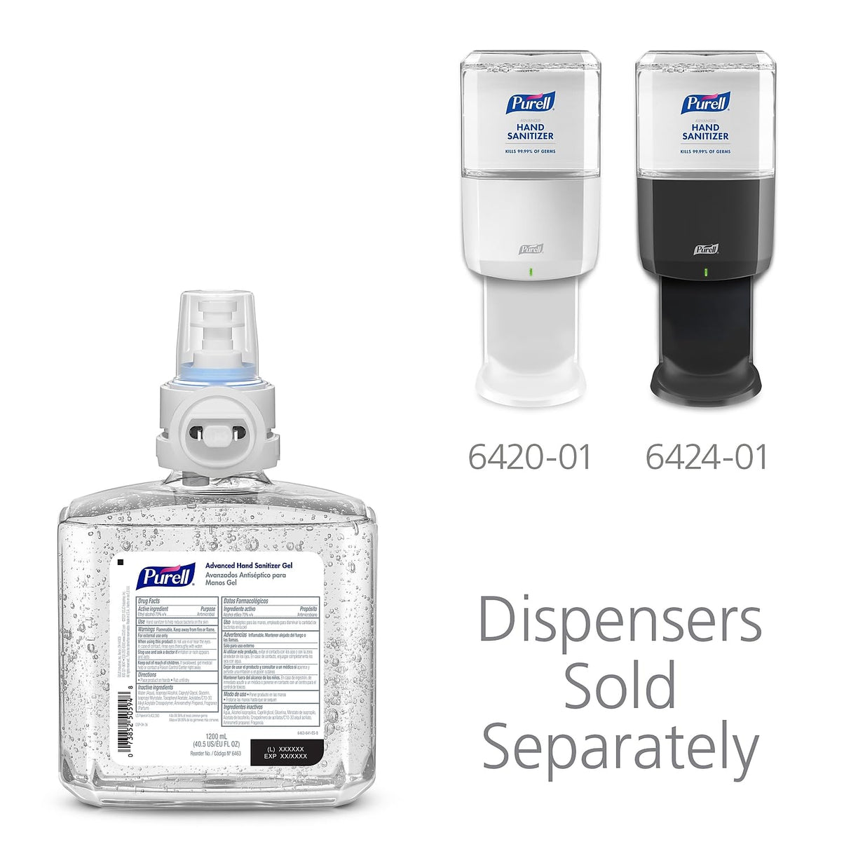 PURELL Advanced Hand Sanitizer Gel, Clean Scent, 1200 mL Refill for PURELL ES6 Automatic Hand Sanitizer Dispenser (Pack of 2) - 6463-02