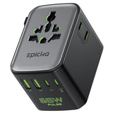 Epicka Pulse Duo 65W Universal Travel Adapter, International Power Adapter with PD & QC 3.0 Fast Charging for 2 Devices Simultaneously, European Travel Plug Adapter, Travel Essentials (Black)