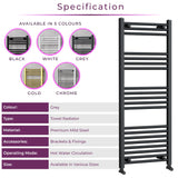 Nola Bathroom Towel Rail Heated Bathroom Radiator Wall Mounted Ladder Design Grey - 1200mm x 500mm