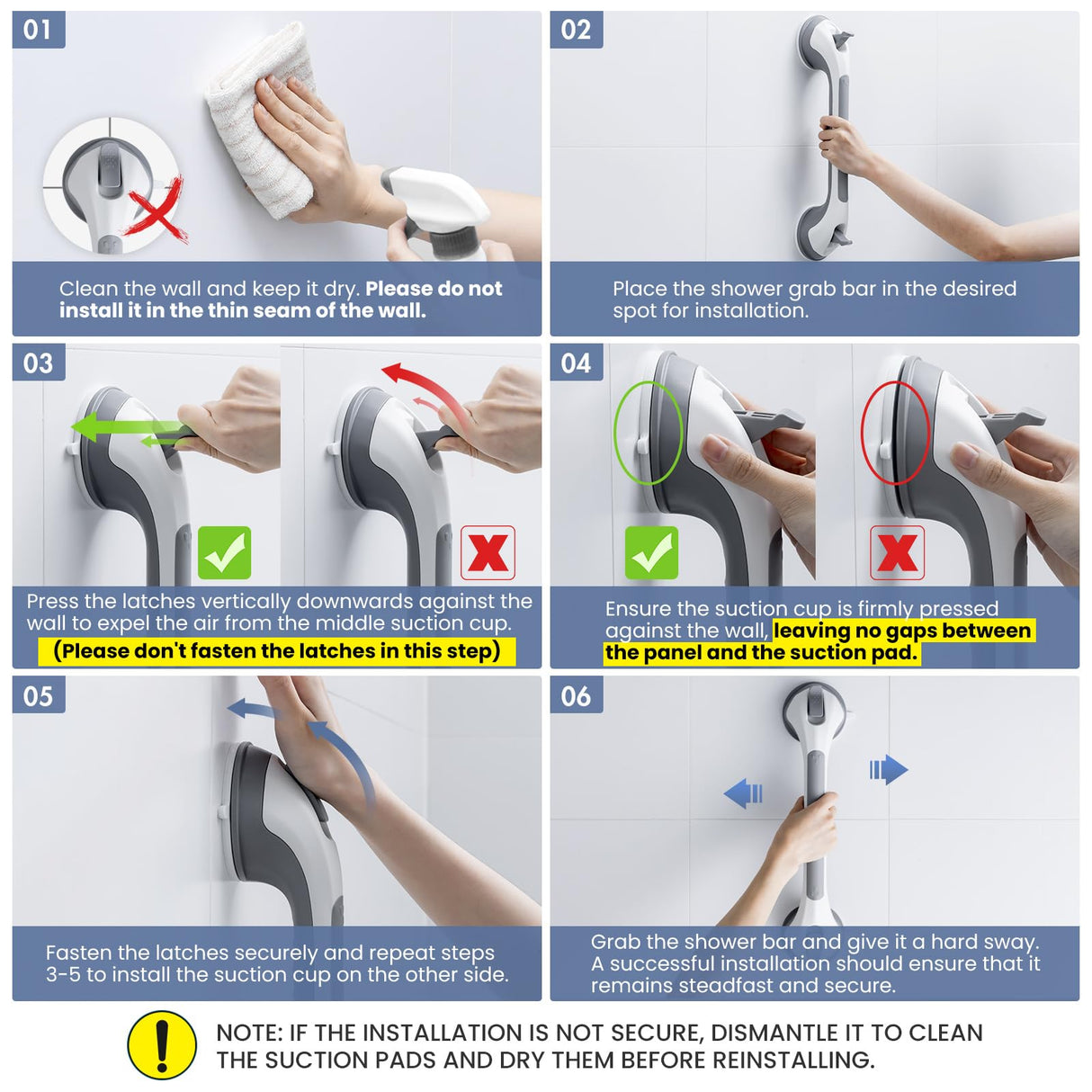 TAILINK Grab Bars for Bathtubs and Showers 2 Pack Shower Handle, Heavy Duty Suction Grab Bar Bath Handrails for Seniors and Elderly, Bathroom Safety Grip No Drilling Waterproof Removable, Grey
