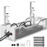Under Desk Cable Management Tray, Litwaro No Drill, Metal Tray with Clamp for Wire Management, Cord Organizer Home Office Damage to Standing Desk, White, 13.38''