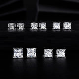 MDFUN Princess Cut Cubic Zirconia Stud Earrings for Women Men,5 Pairs