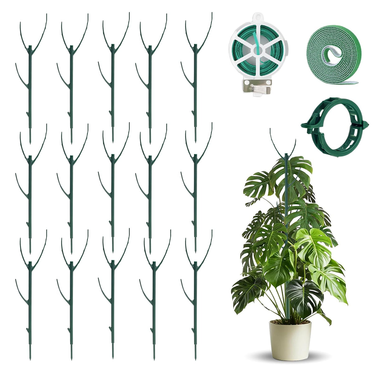 15pack Adjustable Plant Support Pole Stackable Indoor/Outdoor Support Pole with Clamps, Suitable for Supporting Monstera and Climbing Plants, Garden Accessories, Perfect Replacement for Plant Stakes