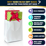 Nush Nush Set of 30 White Gift Bags Medium Size – Shiny Reusable White Gift Bags With Handles - Perfect Goody Bag for Wedding Favors, Holidays, Christmas, Birthday, Small Business, Events – 8Wx4Dx10H