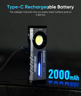 HOTLIGH ZF8313 Rechargeable Flashlight, Magnetic EDC Flashlight Rechargeable, 2000 Lumens LED Flashlight with RGB and UV Lighting Source for Outdoor, Car Repairing