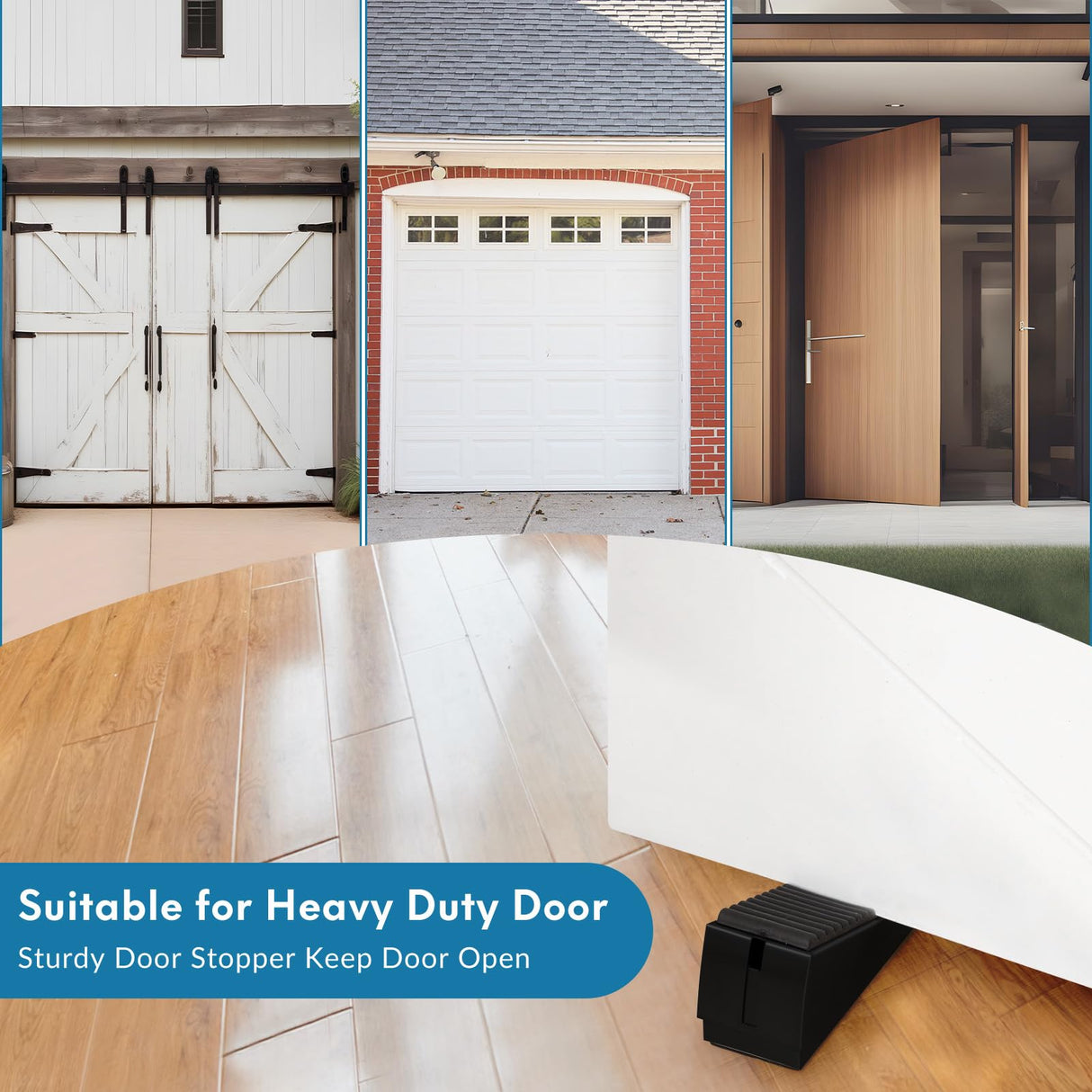 Optish 2 Pack Heavy Duty Door Stopper, Adjustable Spring Large Stopper, 3 Inches High Tall Wedge Stoppers for Bottom of Door, Door Stop Suits Any Heavy Door, Black
