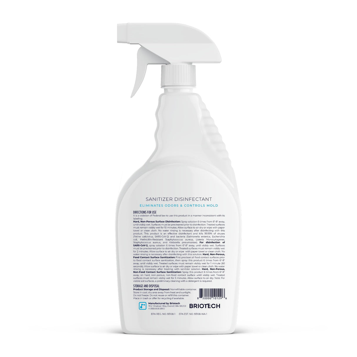 BRIOTECH Sanitizer Disinfectant Hypochlorous Spray, Kill 99.99% of Viruses & Bacteria, Control Mold, Eliminate Odor, Gentle for Nursery & Play Rooms, Food Contact Surface Sanitizer, 32 fl oz (4 Pack)
