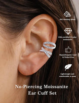 Mossanite 925Sterling Silver Earring Clip on Earrings Women(18K White Gold)