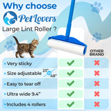 PetLovers Large Lint Roller with 3 Refills – 360 Total Sheets for Tackling Pet Hair, Extra Large Floor and Carpet Roller for Homes with Pets, Perfect for Floors, Furniture, and Loving Pet Owners