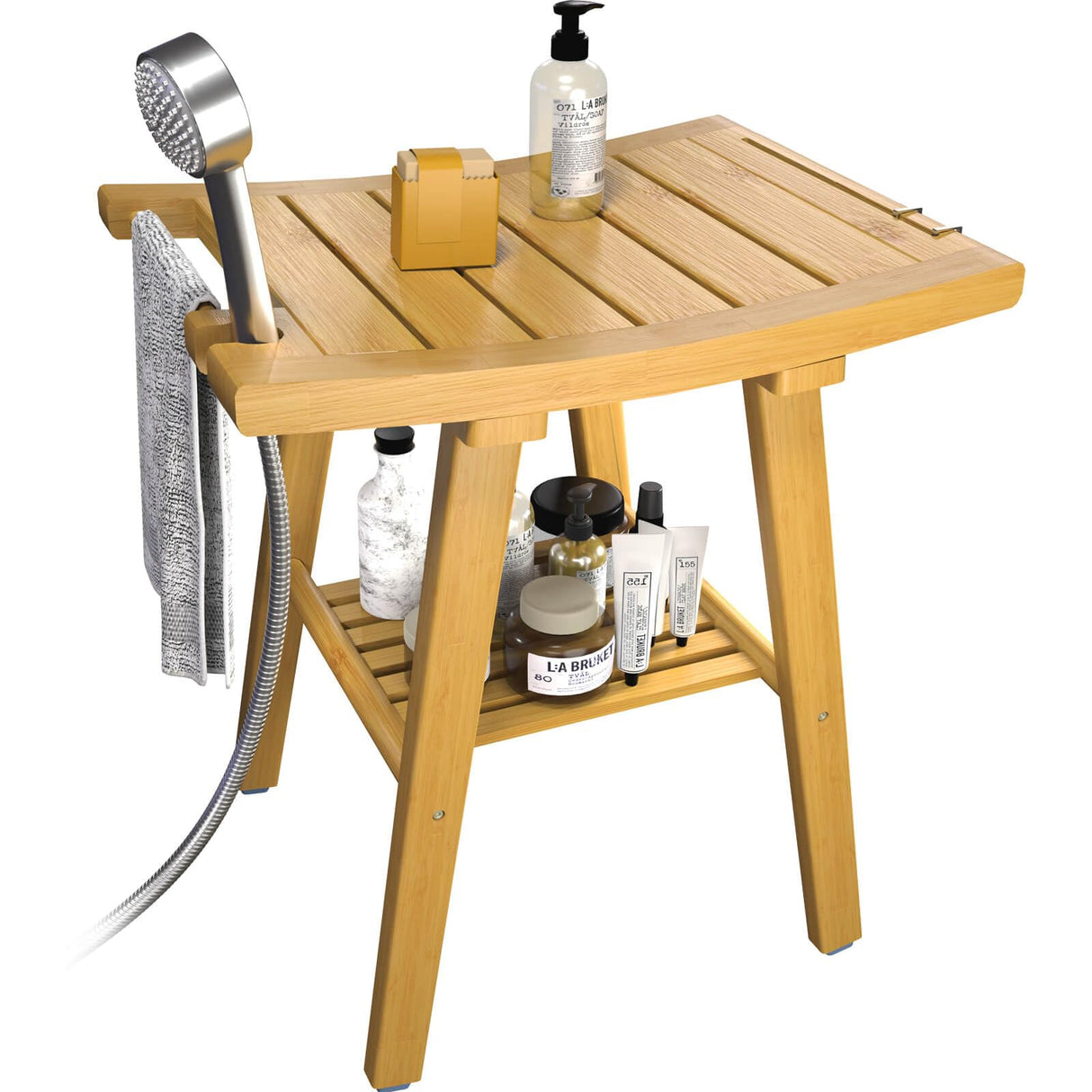 Bamboo Shower Bench Stool, Shower Chair for Inside Shower with 2-Tier Storage Shelf, Waterproof Shower Seat for Shaving Legs, Spa Bathroom Shower Bench for Senior Adult Disabled Elderly