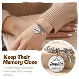 HAPPARY Silver Bracelets for Women Men,Custom Memory Bracelets for Loss Loved One with Name Dates,Personalized Adjustable Bracelet,Sympathy Bracelet for Loss of Husband,Memorial Angel Charms Keepsake