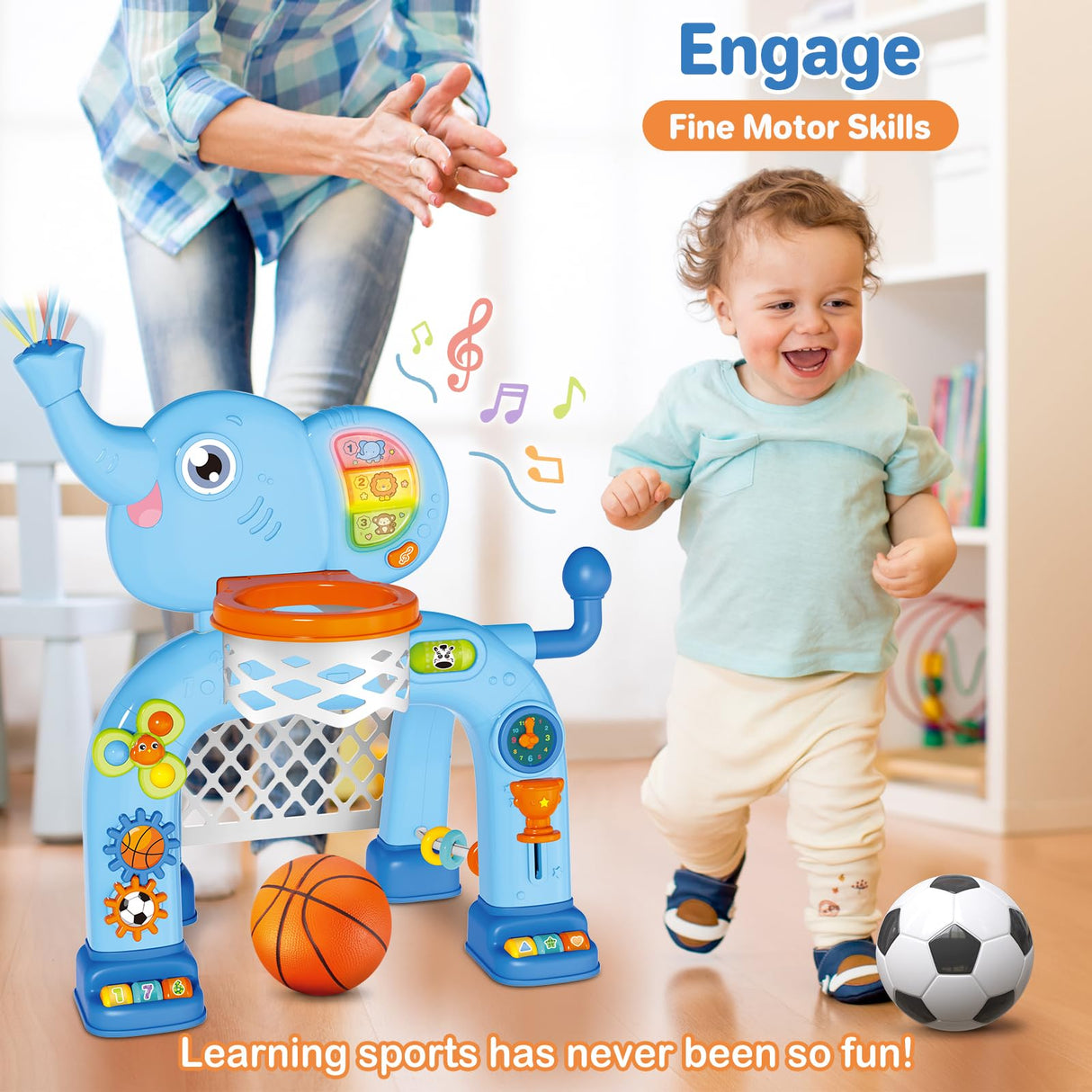 SpringFlower Toddler Basketball Hoop & Soccer Goal Activity Center Toys with Light & Music,Elephant Toddlers Musical Toys Gift, Baby & Toddlers Christmas Birthday Gift for 1 2 3 Year Old Boys & Girls