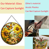 Payutou Sunflower Hanging Stained Glass for Windows,20cm/7.87inch Hand-Painted Sun Catcher Garden Hangings Christmas Mother's Day, Valentine's Day Ornaments Festival Gift