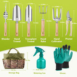 Gardening Tool Set of 9 PCS, Saraily Heavy Duty Gardening Tool Set with Durable Garden Tools Organizer Handbag, Non-Slip Rubber Gloves, Rust-Proof Garden Tool Set, Ideal Garden Gifts for Women, Mom