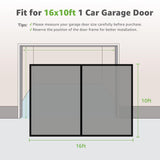 Garage Door Screen for 1 Car, 2 Car Garage, Magnetic Closure Heavy Duty Weighted Bottom Fiberglass Mesh Keep Annoying Animal Out (Black, 16 ft x 10 ft)