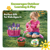 Pink Kids Gardening Tools - Includes Sturdy Tote Bag, Watering Can, Gloves, Shovels, Garden Stakes, and a Delightful Children's Book How to Garden Tale - Kids Garden Tool Set for Toddler Age on up.