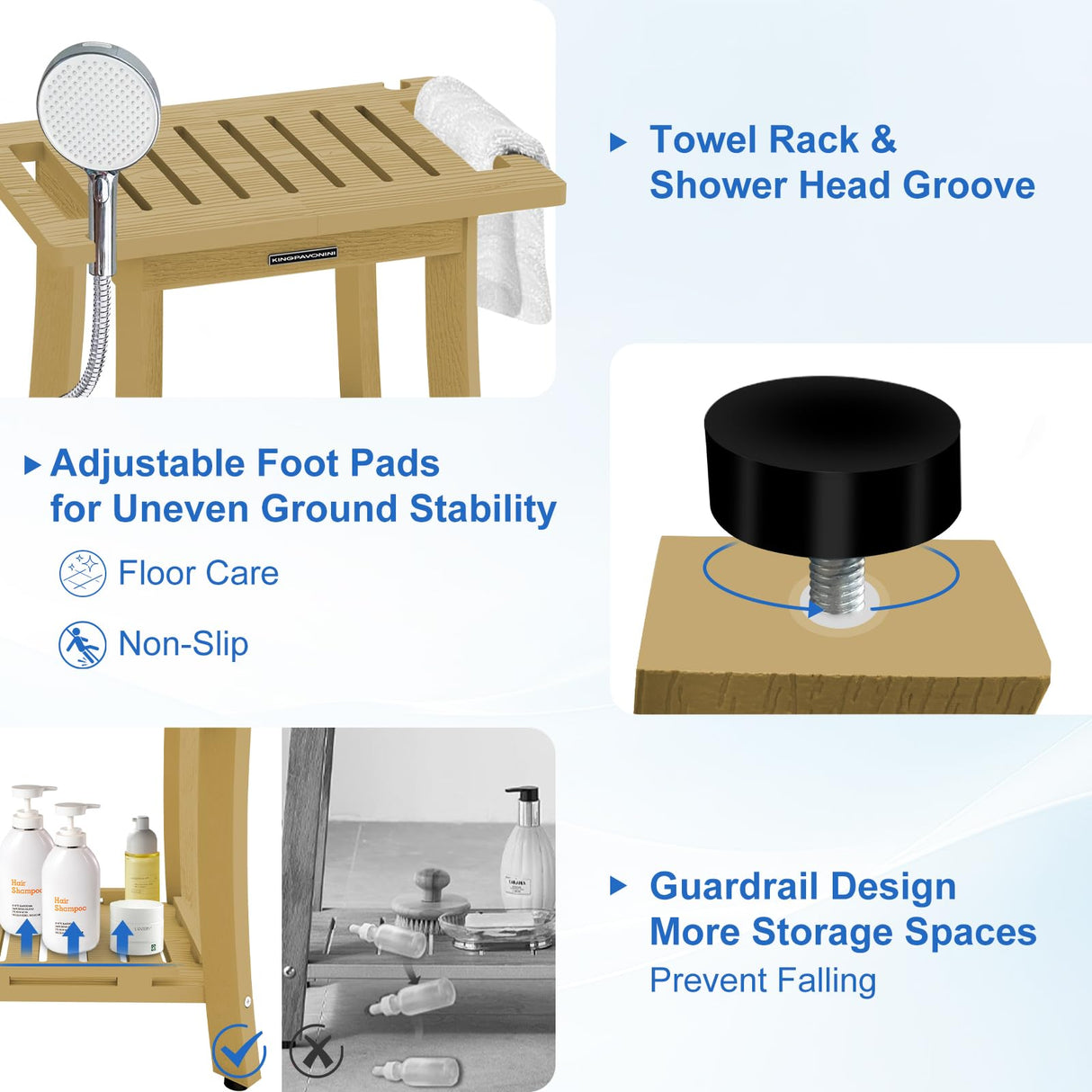 KingPavonini HDPS Shower Benches for Inside Shower to Sit on, Waterproof Shower Stool for Shaving Legs, Heavy Duty 400LBS Shower Seat with Storage Shelf, Shower Chair for Bathroom/Indoor/Outdoor Use