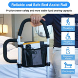 Bed Rails for Elderly Adults Safety-Bed Assist Rail with Double Grab Bars & Fall Prevention Guard & Storage Pocket Fits King, Queen, Full, Twin, Support Up to 300lbs,Height 25.6'' (Double Grab Bars)
