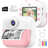 Instant Print Camera for Kids, DITUPAN Kids Camera with Front & Rear Camera for Selfie, Prints 1080P Videos, Christmas Birthday Portable Toys Gifts for Boys Girls Ages 3-12 (Pink)