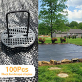 Bakulyor 100pcs Black Landscape Staples + 100pcs Buffer Washer, 6 Inch 11 Gauge Garden Stakes Staples, U Shaped Galvanized Lawn Pins Heavy Duty Yard Ground Pin for Weed Barrier Sod Fabric Decorations