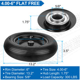 4.00-6 Flat Free Wheelbarrow Tires and Wheels, 13 Inch Wheelbarrow Tires with 5/8" or 3/4" Bearings, 1.75'' Centered Hub Hand Truck Solid Wheels Replacement for Hand Trucks, Dolly Trolleies, 2 PCS