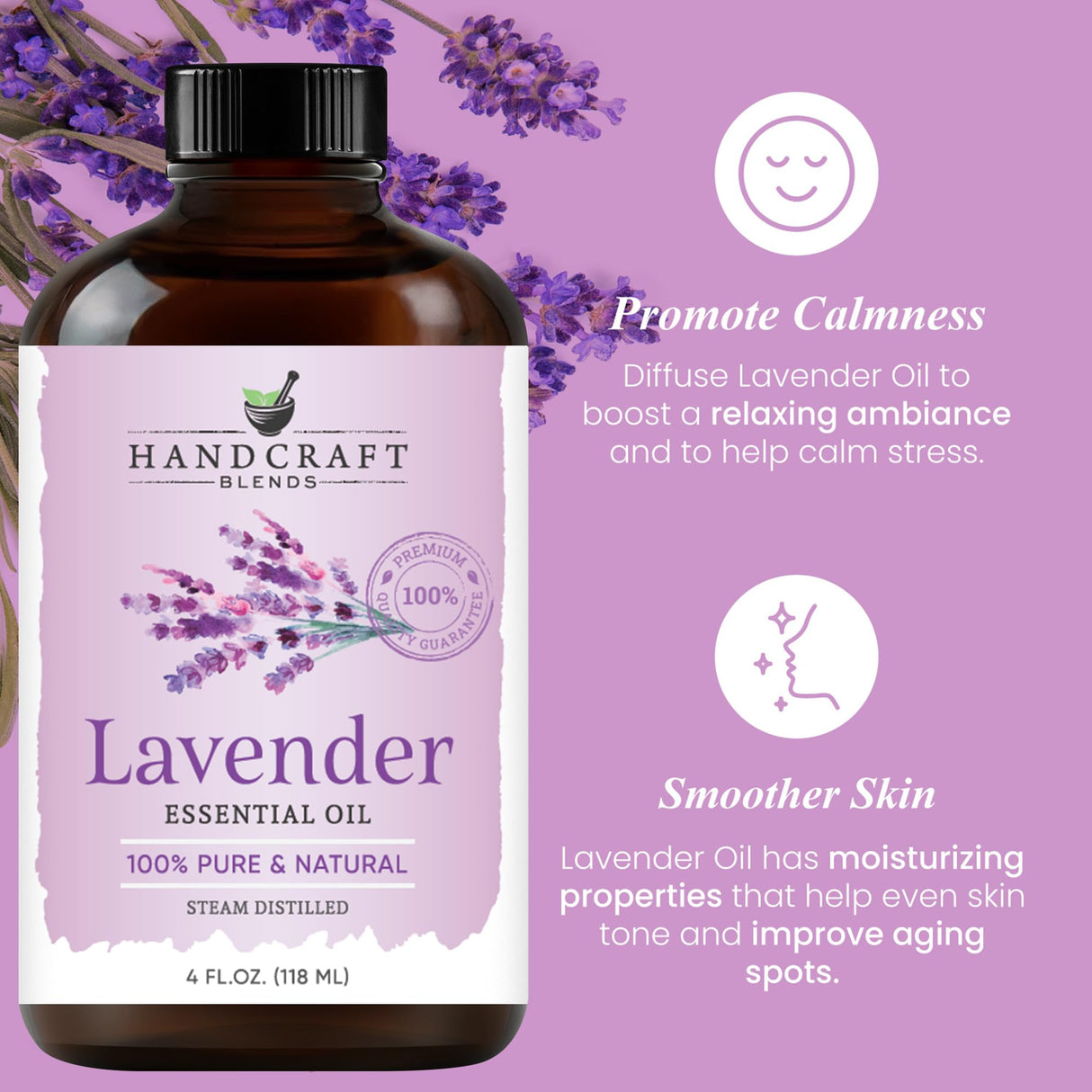 Handcraft Blends Lavender Angustifolia Essential Oil Gift Set – Huge 4 Fl Oz – 100% Pure & Natural – Premium Grade Essential Oil for Diffuser and Aromatherapy – Beautiful Gift Box Included