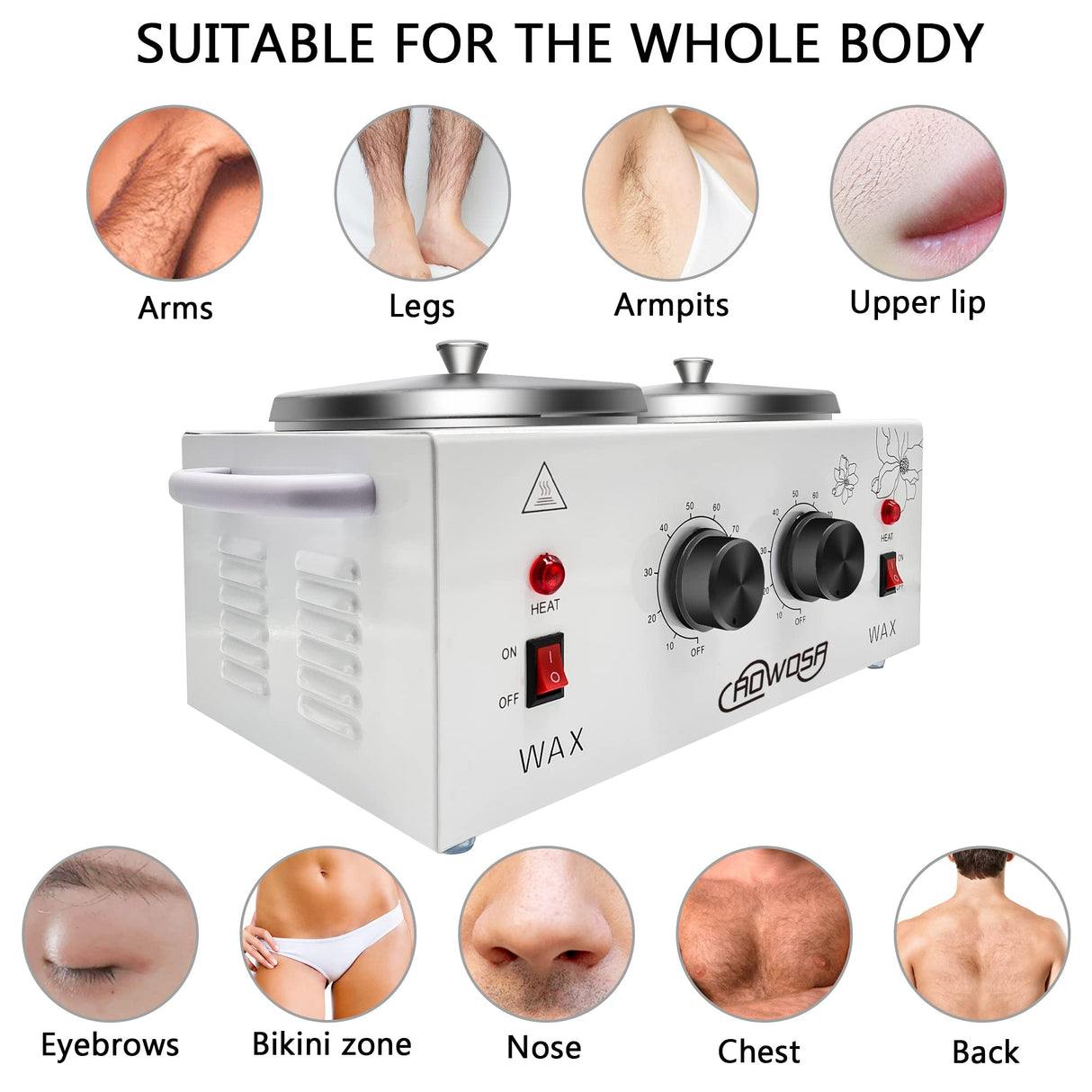 Double Wax Warmer Professional Electric Heater Machine for Hair Removal, Dual Pot Paraffin Facial Skin Body SPA Salon Equipment With Adjustable Temperature Set