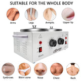Double Wax Warmer Professional Electric Heater Machine for Hair Removal, Dual Pot Paraffin Facial Skin Body SPA Salon Equipment With Adjustable Temperature Set