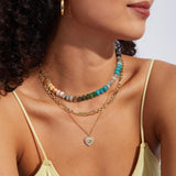 KissYan Beaded Gemstone Necklace for Women, Colorful Boho Bead Choker Natural Stone Surfer Beach Necklaces 14K Gold Plated Summer Handmade Jewelry(B08)