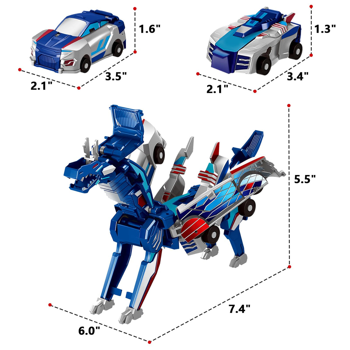 Intoypad Collision Transforming Dinosaur Car Toy, 2 Magnetic Cars Transform into Dinosaur Toys for Kids Toddler Fun Deformation Robot Dino Car Christmas Birthday Gift Toys for Boys Girls(Blue Dragon)