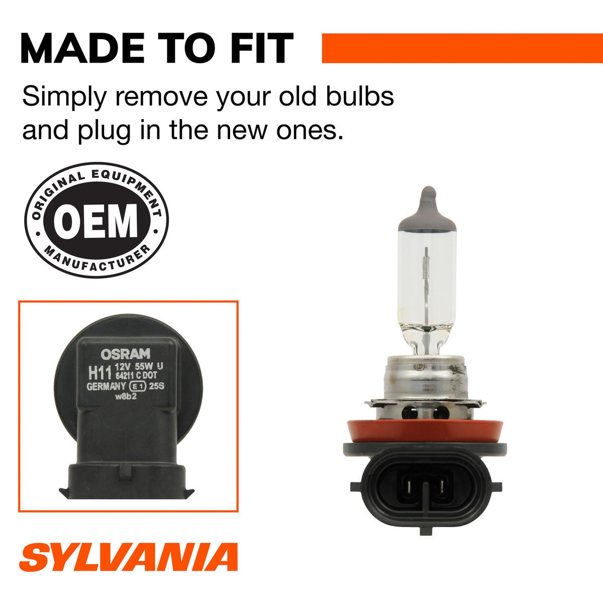 SYLVANIA H11 XtraVision Halogen Headlight Bulb, High or Low Beam, 2 Bulbs
