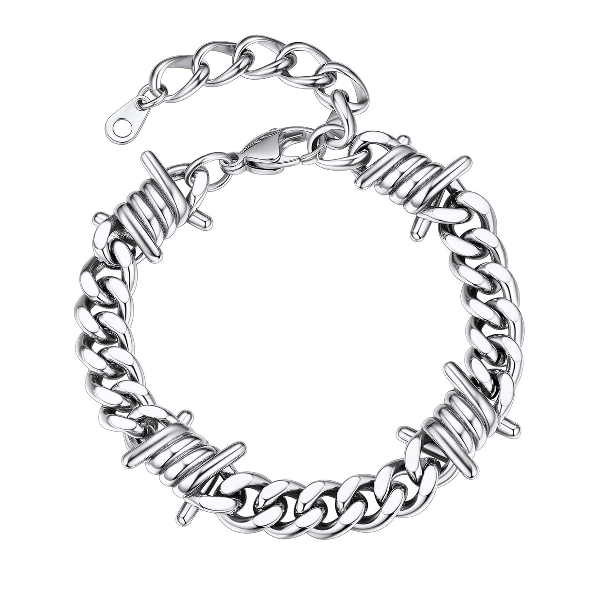Bestyle Stainless Steel Barbed Wire Bracelets 9mm Thick Heavy Men Hand Chain Unisex Silver Cuban Chain Bracelet Punk Gothic Bracelets for Men Women