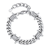 Bestyle Stainless Steel Barbed Wire Bracelets 9mm Thick Heavy Men Hand Chain Unisex Silver Cuban Chain Bracelet Punk Gothic Bracelets for Men Women