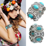 Bluegoog 3 Pieces Bohemian Turquoise Necklace for Women Western Jewelry Boho Necklace Set Vintage Pendant Long Choker Alloy Turquoise Dangle Earrings Layered Bracelets