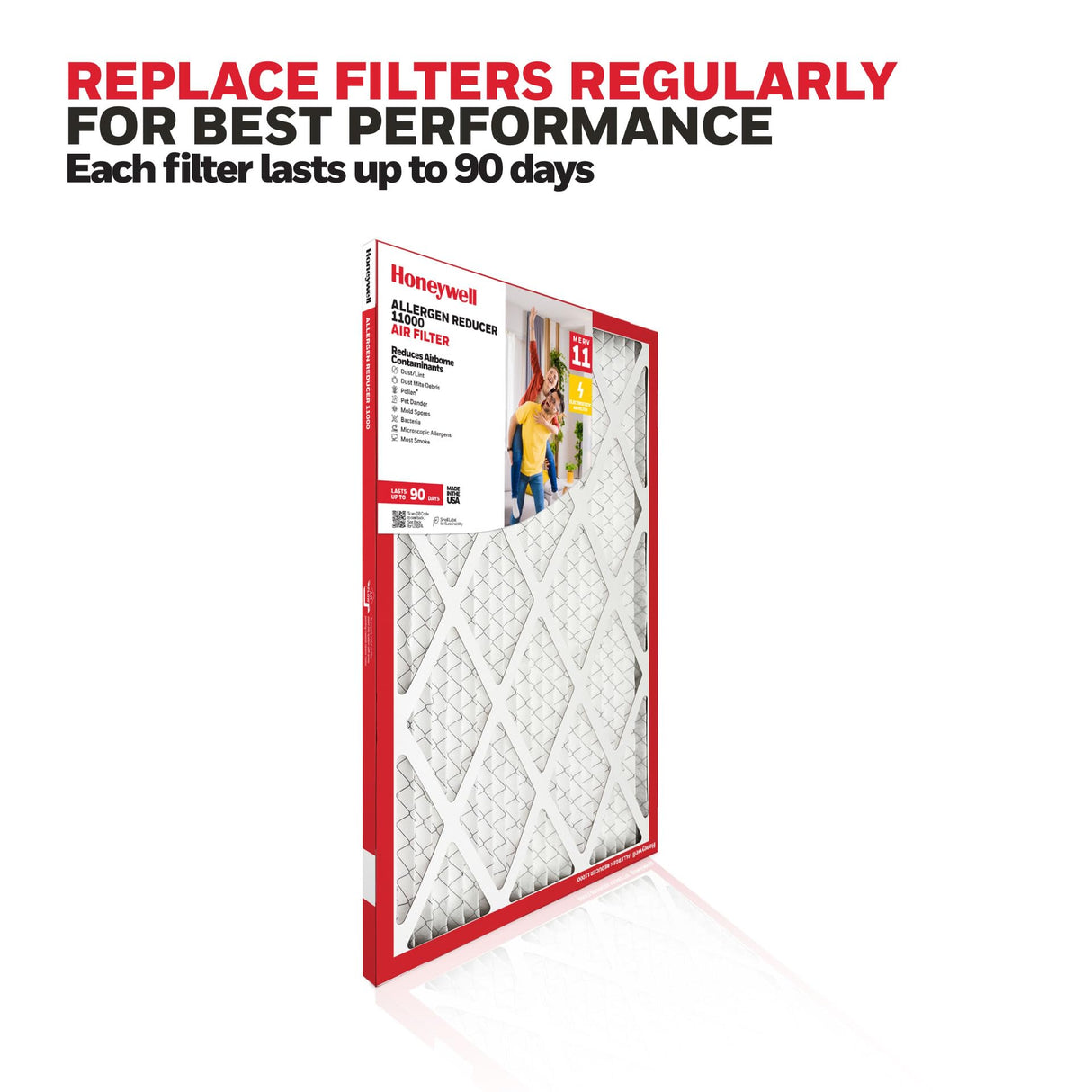 Honeywell 20x30x1 MERV 11 Allergen Reducer 11000 Electrostatic Pleated HVAC AC Furnace Air Filter (4-Pack) | Replacement Filter for Home Use | Made in USA