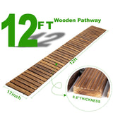 LINSHRY 12FT Wooden Garden Pathway, Outdoor Roll Out Decorative Garden Walkway, Weather-Resistant Non-Slip Hardwood Pathway for Garden, Backyard, Beach, Wedding Party Pathways(Dark Brown)