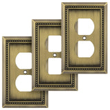 Henne Bery Sunken Pearls Heavy Duty Decorative Wall Plate Switch Plate Outlet Cover (Single Duplex, 3 Pack, Antique Brass)