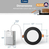Amico 4 Pack 4 Inch Black 5CCT Ultra-Thin LED Recessed Light with Junction Box, 2700K/3000K/3500K/4000K/5000K Selectable, 10W Eqv 60W 800LM Dimmable Canless Wafer Downlight, ETL & FCC
