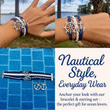 Infinity Collection Nautical Anchor Bracelet & Earrings Set, Navy & White