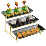 LYEOBOH 3 Tier Serving Tray Set, Tiered Serving Stand with Platters, Serving Dishes for Entertaining Halloween Christmas Party, Collapsible Sturdier Stand & 14 Inch Large Platters for Food Display